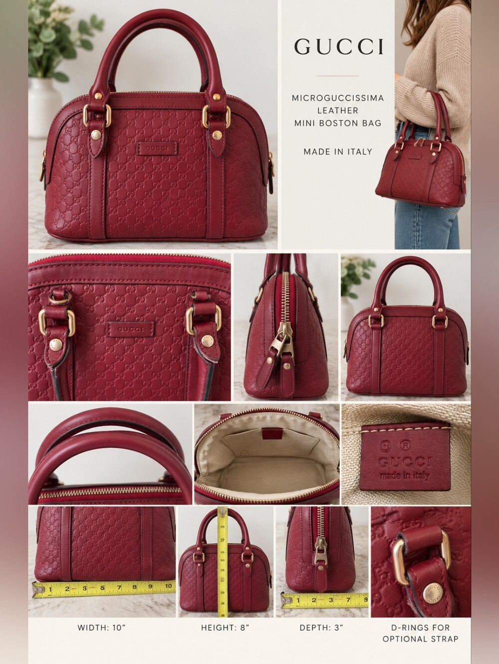 Gucci Microguccissima Leather Mini Boston Bag – Burgundy / Red